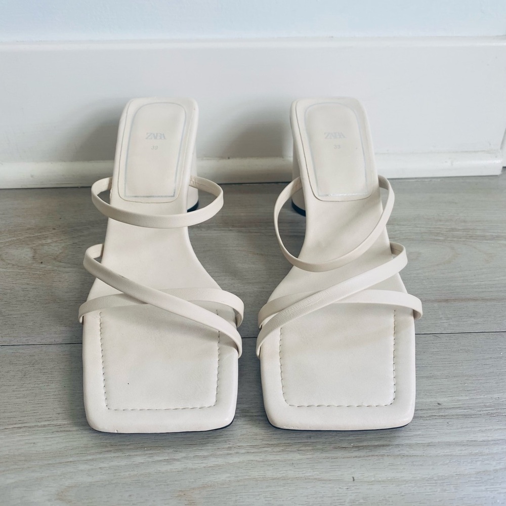 Zara Cream Heels with Strappy Design